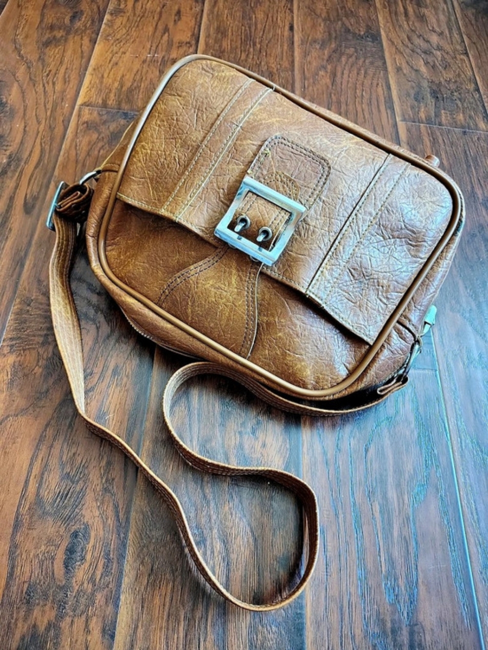 Vintage 70s New York Woolworths Brown Travel Shoulder Bag